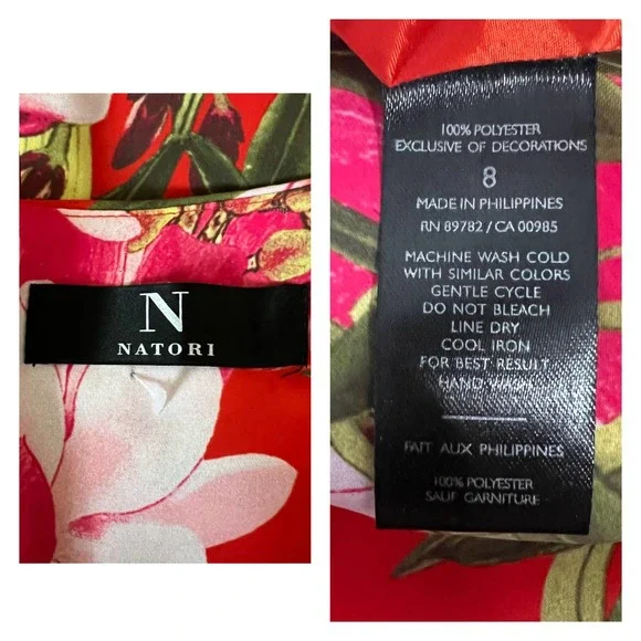 N Natori Asymmetrical Ruffle Tropical Dress Size 8 NWOT Bright Floral Sleeveless - Picture 3 of 10